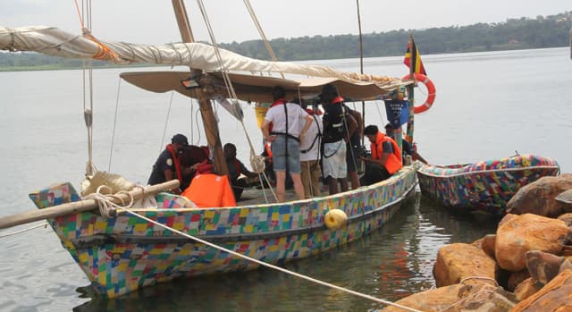 Flipflopi, the boat made from recycled plastic, in Uganda for circular economy campaign