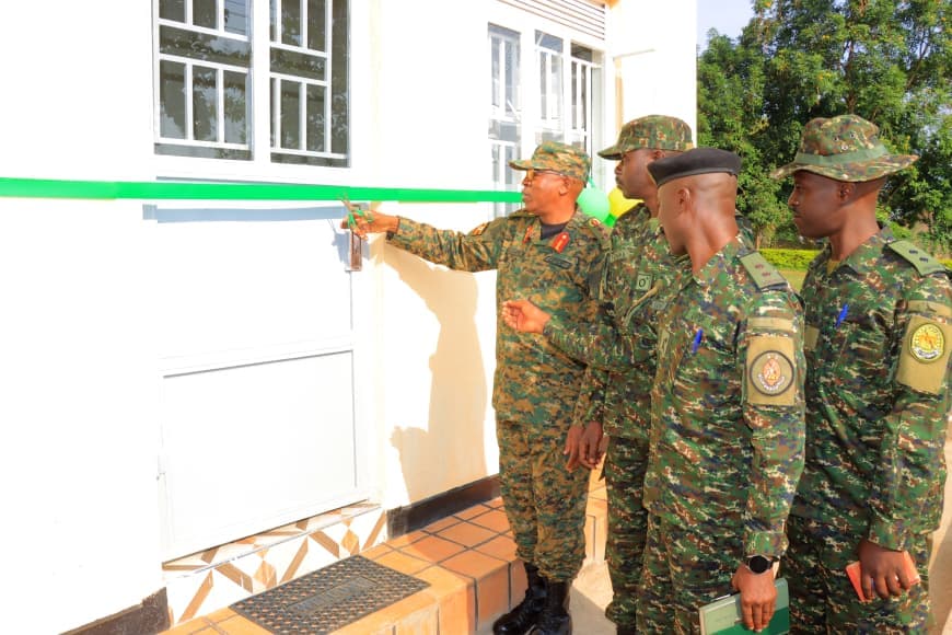 Maj Gen Richard Karemire opening a new Administration Block of Culture at Land Force HQs Bombo.