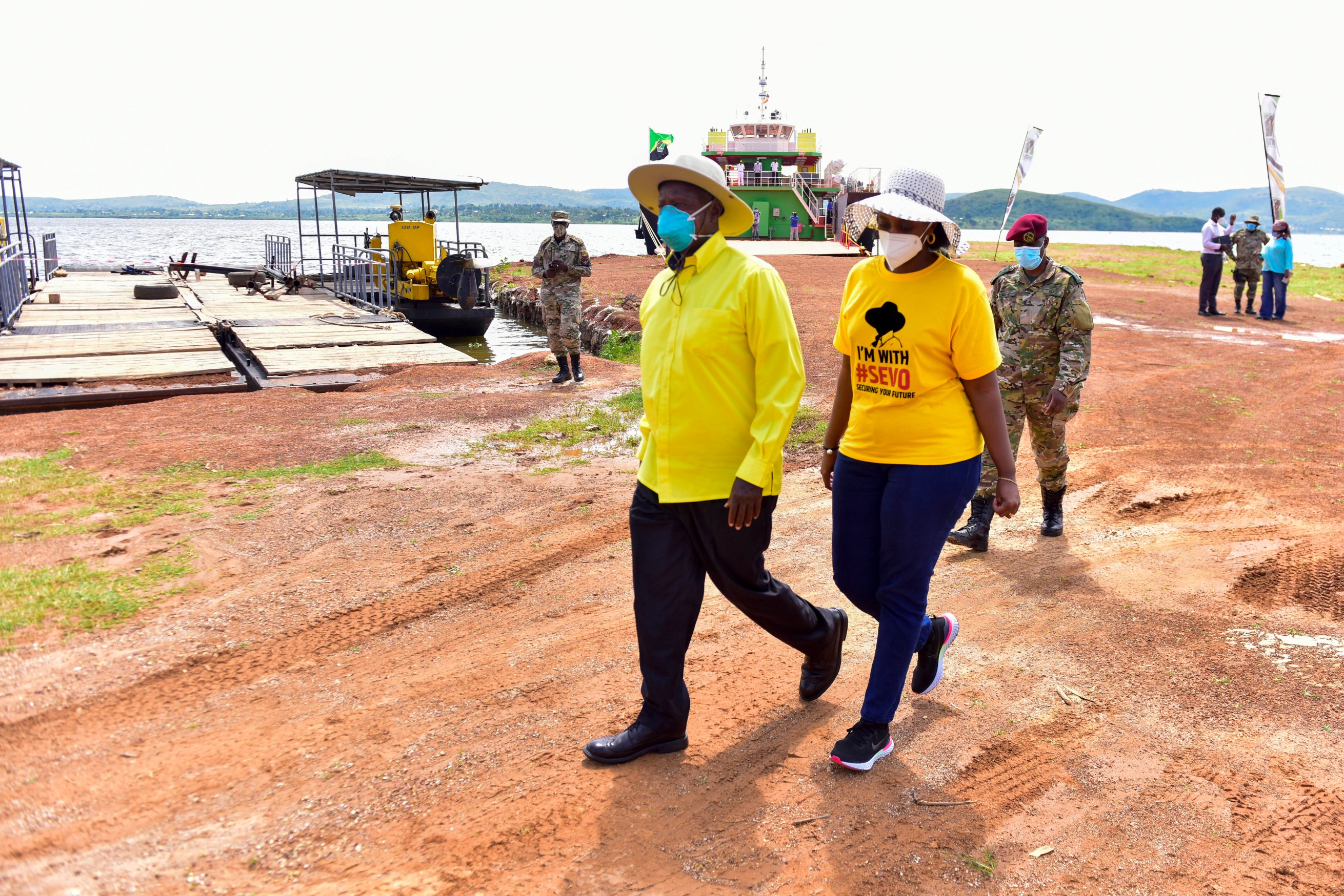President Museveni and daughter Natasha after the launch of the ferry