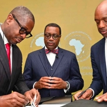  African Development Bank, Google sign ccoperation agreement to advance digital transformation in Africa (l-r) AfDB Vice President Solomon Quaynor, President Dr. Akinwumi Adesina and Google Senior VP Dr. James Manyika