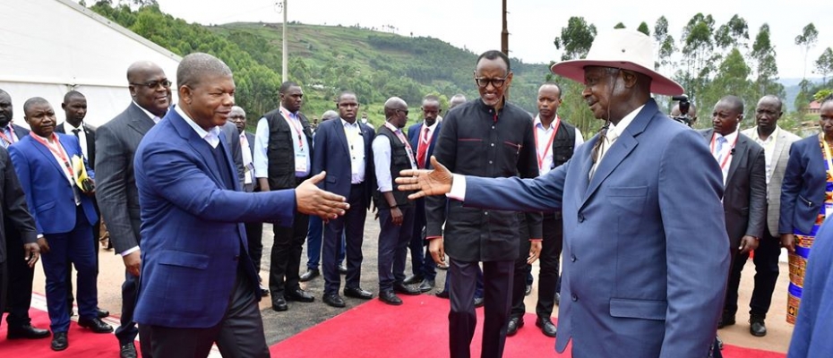 President Museveni interacts with Angola's Joao Lourenco and Rwanda's Paul Kagame at Katuna border
